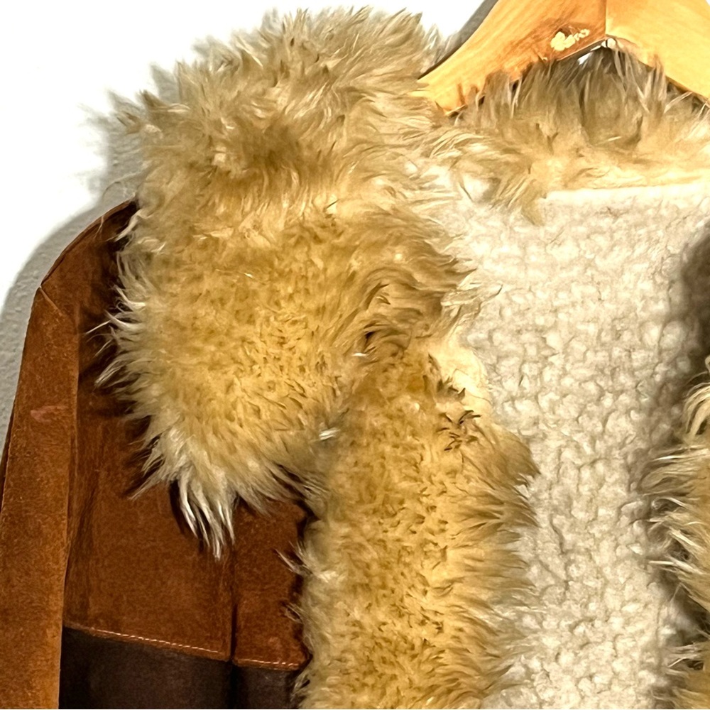 True vintage 70s Penny Lane patchwork suede Jacket Fur Trim coat sz S M as is - Picture 5 of 12